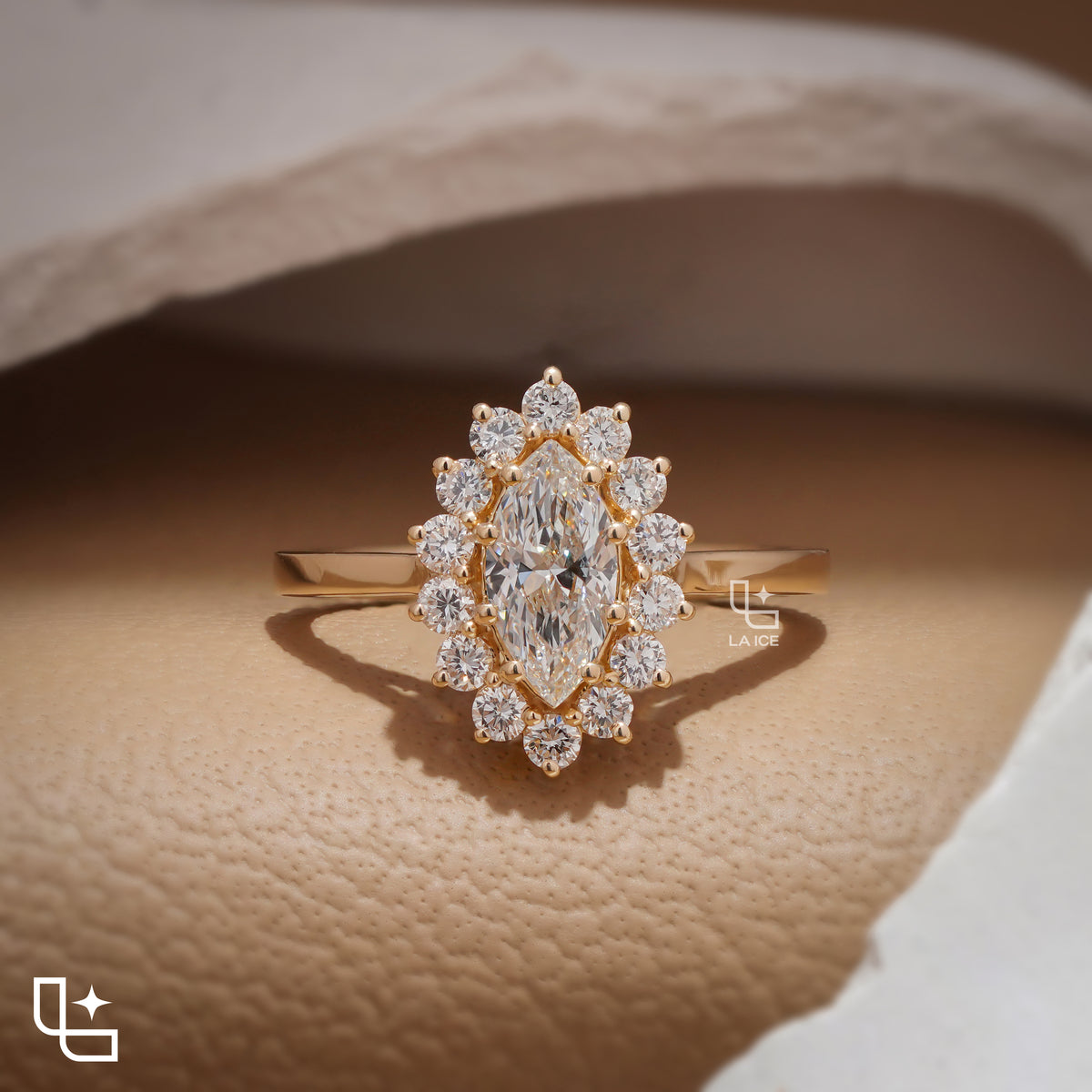 Marquise Halo Engagement Ring with Floral Inspired Diamond Accents