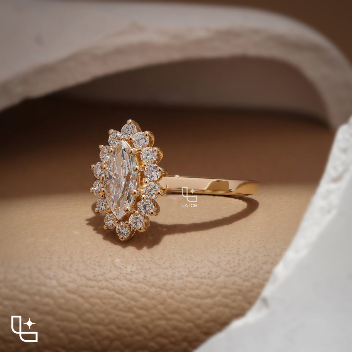 Marquise Halo Engagement Ring with Floral Inspired Diamond Accents