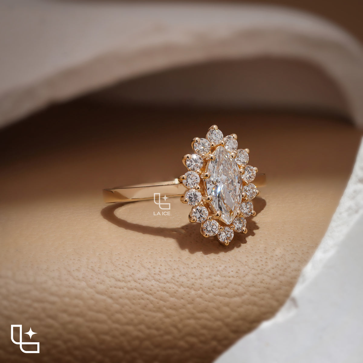 Marquise Halo Engagement Ring with Floral Inspired Diamond Accents