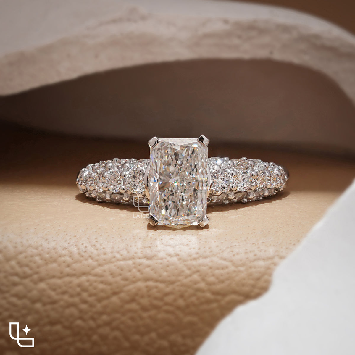 Radiant Cut Engagement Ring with Sparkling Pavé Band