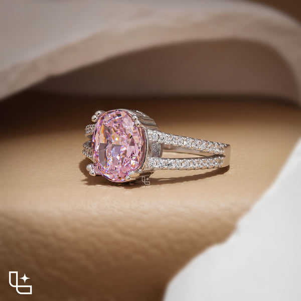 Purple Cushion Cut Halo Engagement Ring with Pavé Split Shank