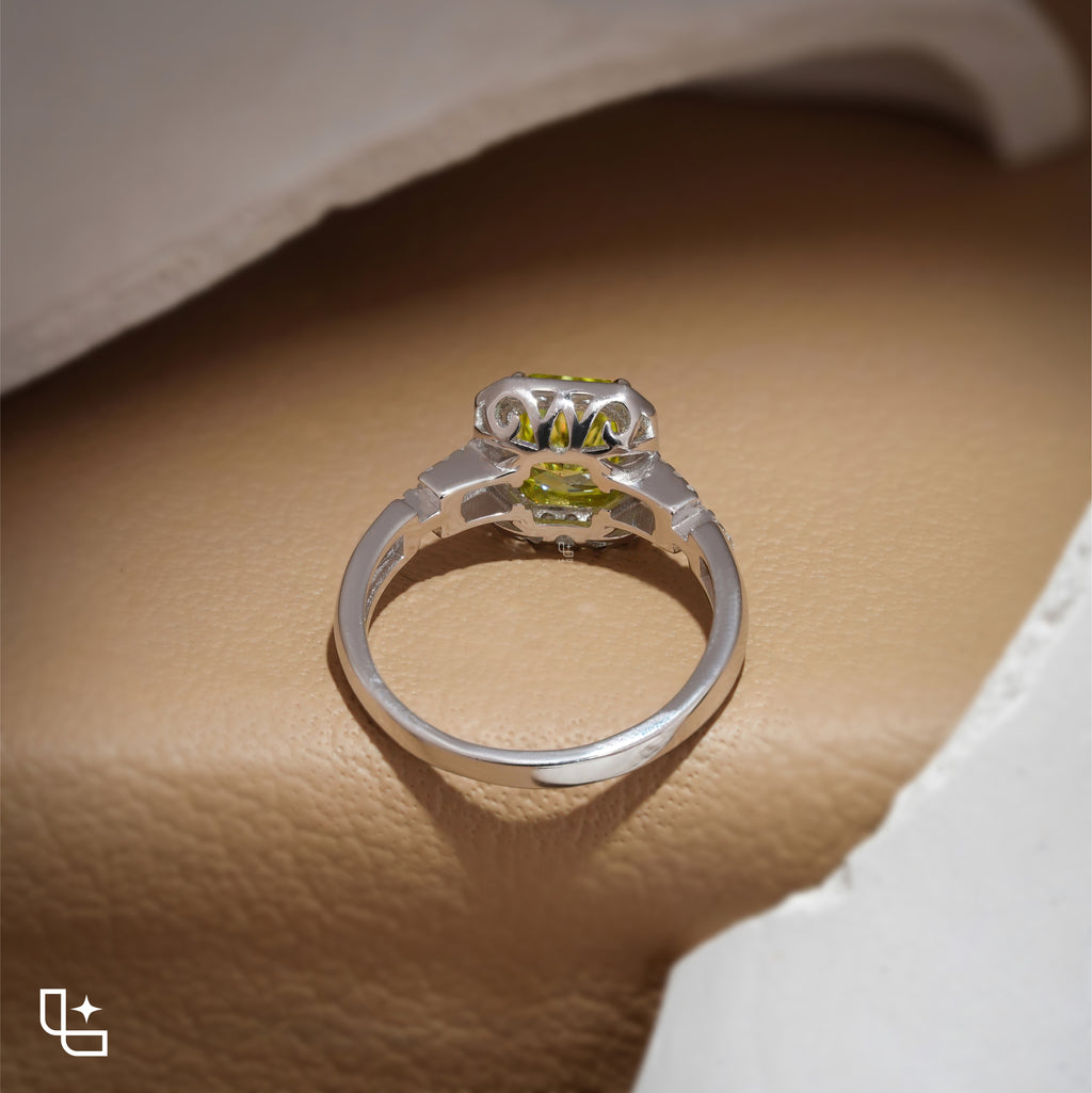 Radiant Cut Yellow Diamond Halo Ring – Fancy Yellow Diamond Engagement Ring in White Gold | Split Shank Statement Ring for Women