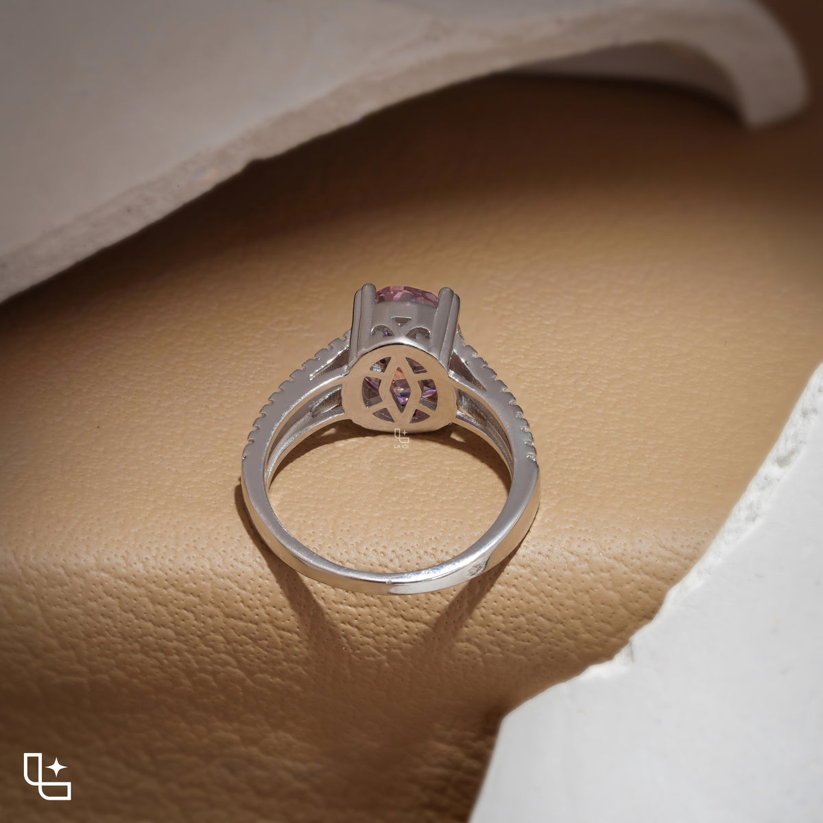 Purple Cushion Cut Halo Engagement Ring with Pavé Split Shank