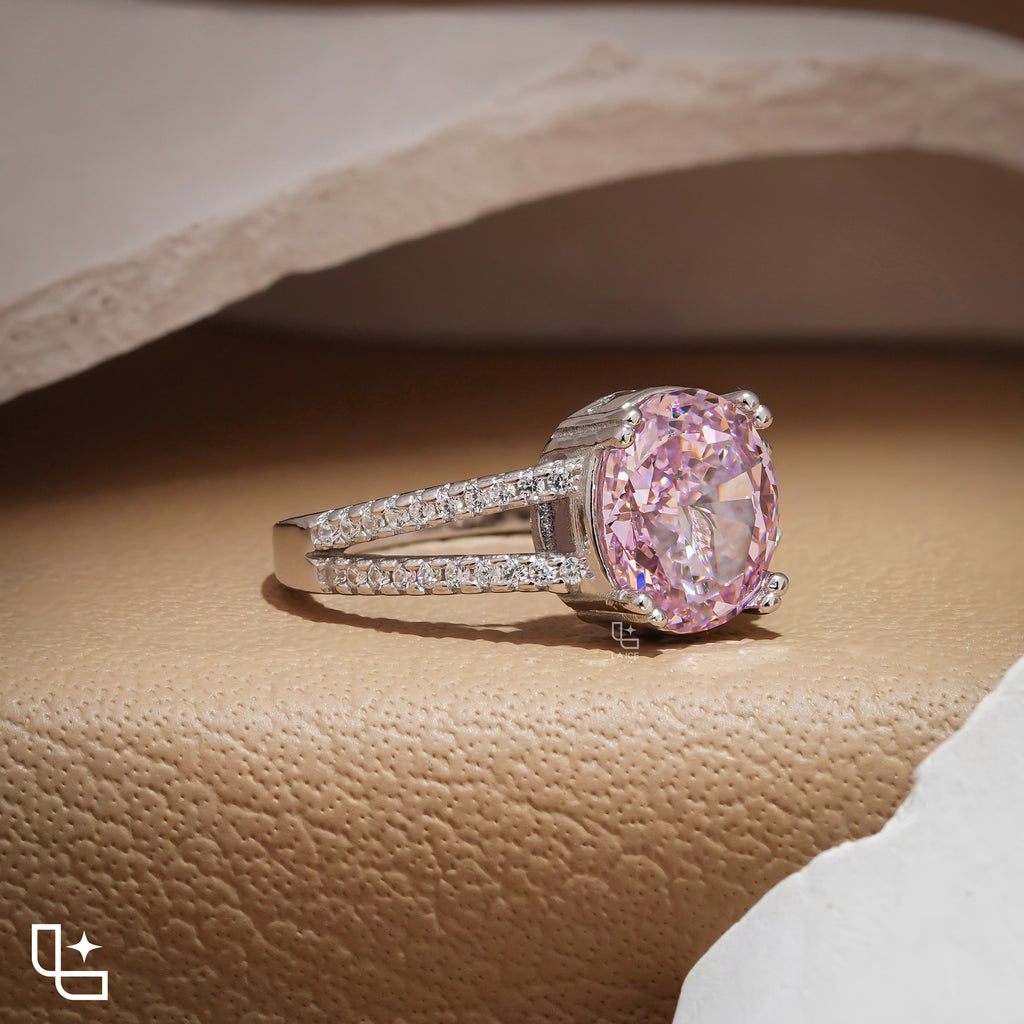 Purple Cushion Cut Halo Engagement Ring with Pavé Split Shank