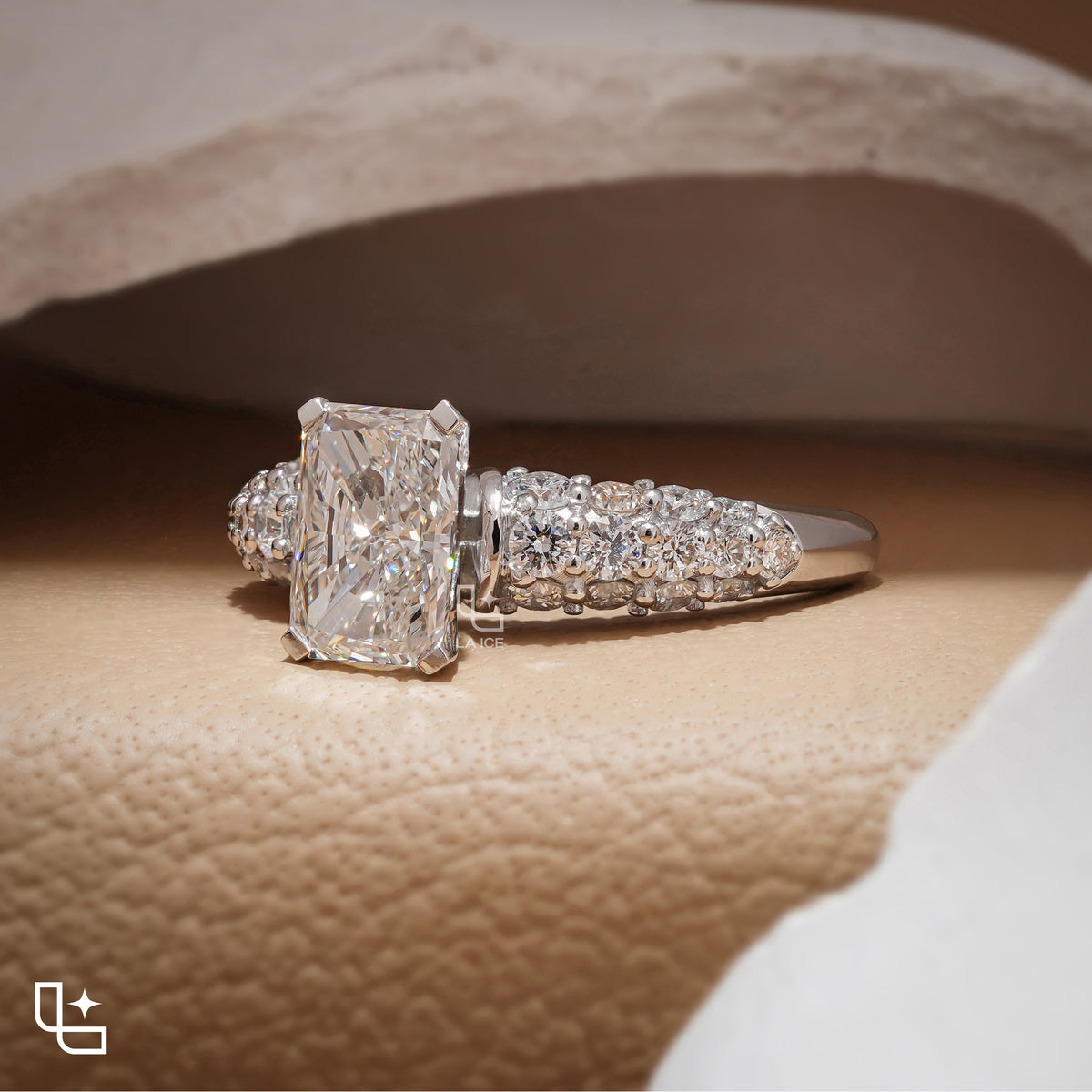 Radiant Cut Engagement Ring with Sparkling Pavé Band