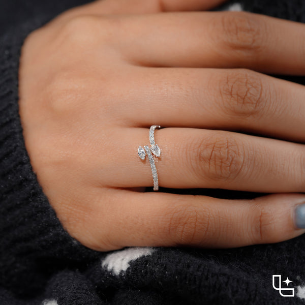Marquise Cut Bypass Ring with Pavé Band – 1.10 CT Total Diamond Weight