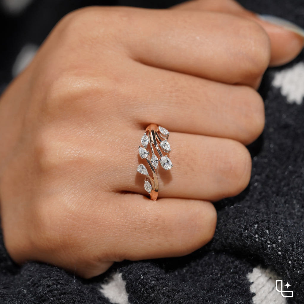 Multi-Shape Diamond Bypass Ring with Curved Bands and Mixed-Cut Stones – 2.00 CT Total Diamond Weight, 4.00 g Metal Weight