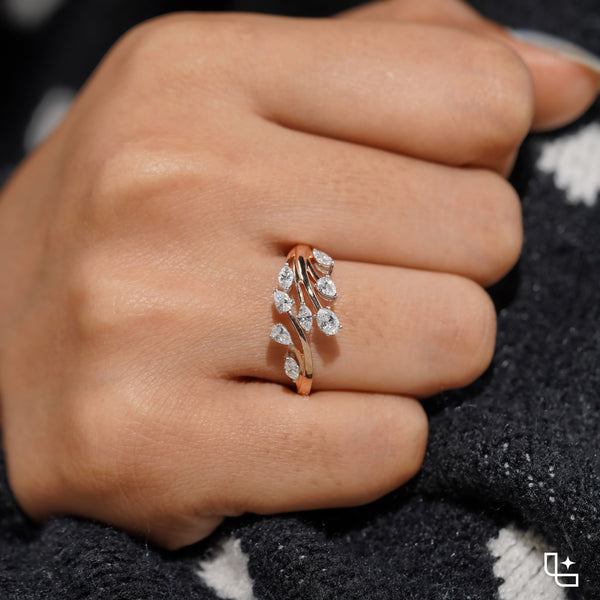 Multi-Shape Diamond Bypass Ring with Curved Bands and Mixed-Cut Stones – 2.00 CT Total Diamond Weight, 4.00 g Metal Weight
