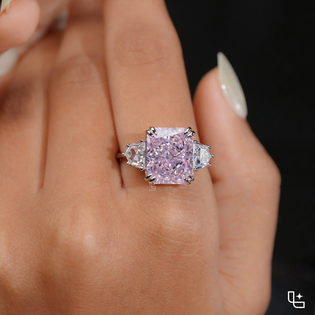 Radiant Three-Stone Engagement Ring with Bold Center and Tapered Side Stones