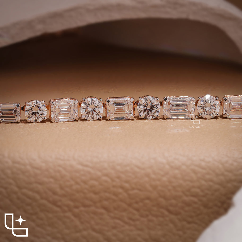Round and Emerald Cut Alternating Tennis Necklace