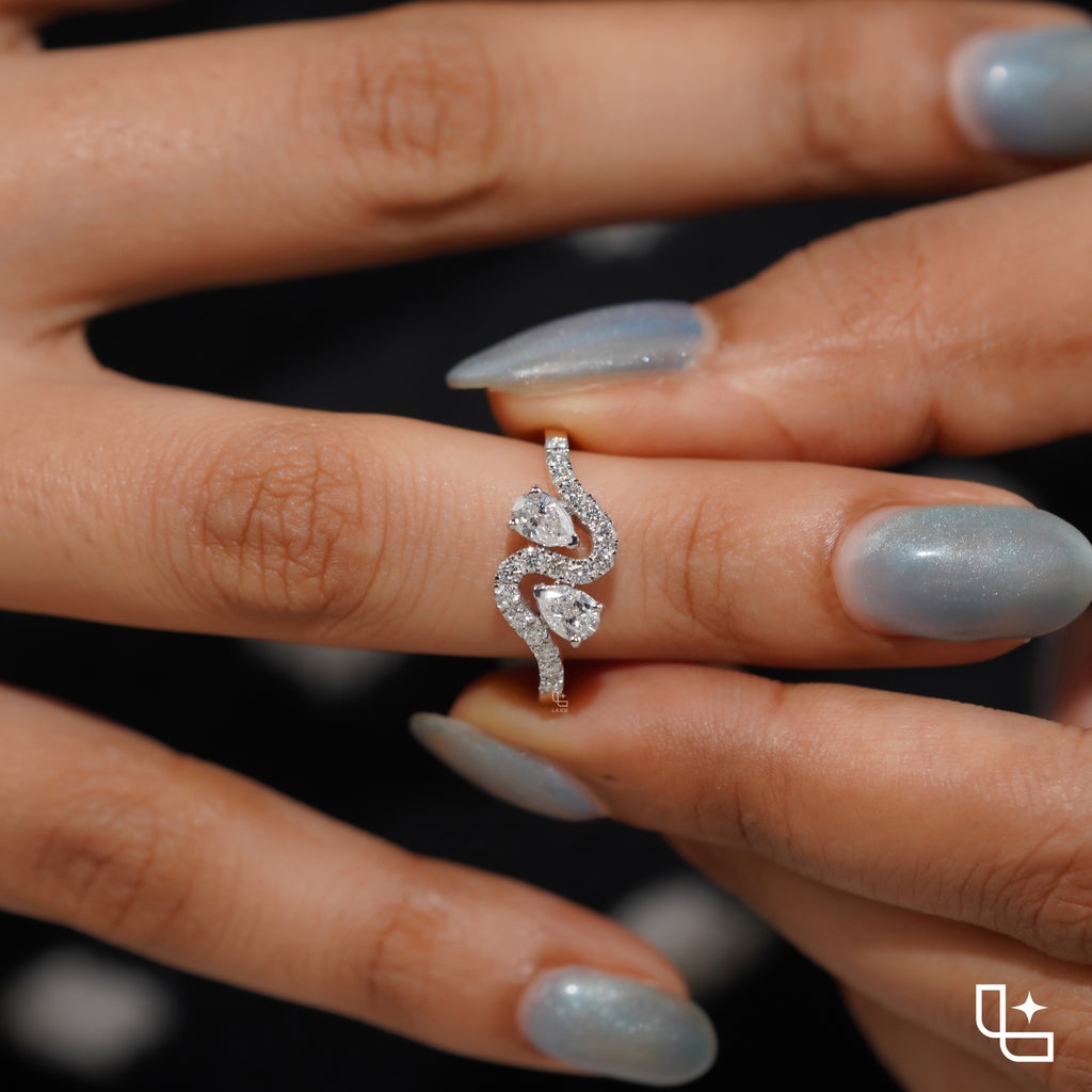 Marquise Cut Bypass Ring with Pavé Accents, 0.40 CT Center and 0.50 CT Side Diamonds