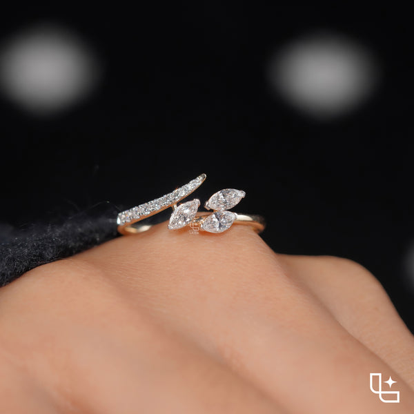 Three Marquise Stone Bypass Ring – 0.60 CT Center, 0.80 CT Side