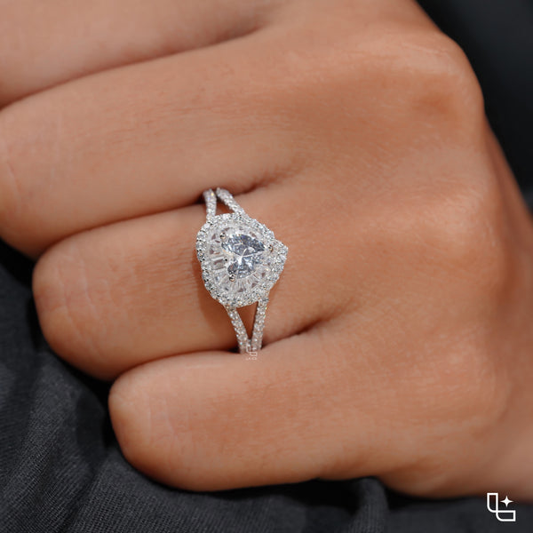 Heart Cut Halo Ring with Double Halo and Split Pavé Band – 2.00 CT Total Diamond Weight