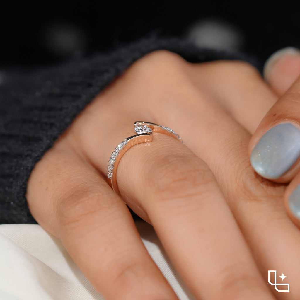 Marquise Diamond Solitaire Ring – Twisted Diamond Engagement Ring in Rose Gold | Modern Bypass Diamond Ring for Women