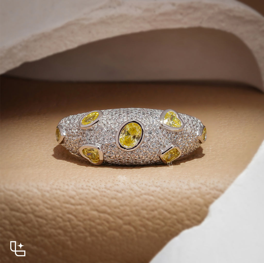Yellow Oval and Pear Cut Pavé Statement Band Ring