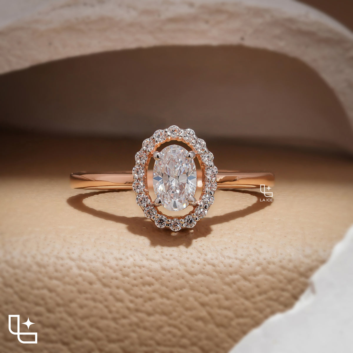 Oval Cut Halo Engagement Ring with Sparkling Accent Stones Main image