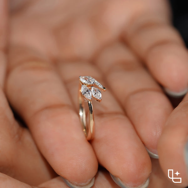 Three Marquise Stone Bypass Ring – 0.60 CT Center, 0.80 CT Side
