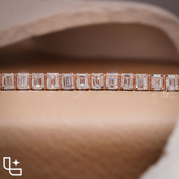 Emerald Cut Tennis Bracelet with Classic Diamond Links, 12 CT Diamond Weight, 16 g Metal Weight