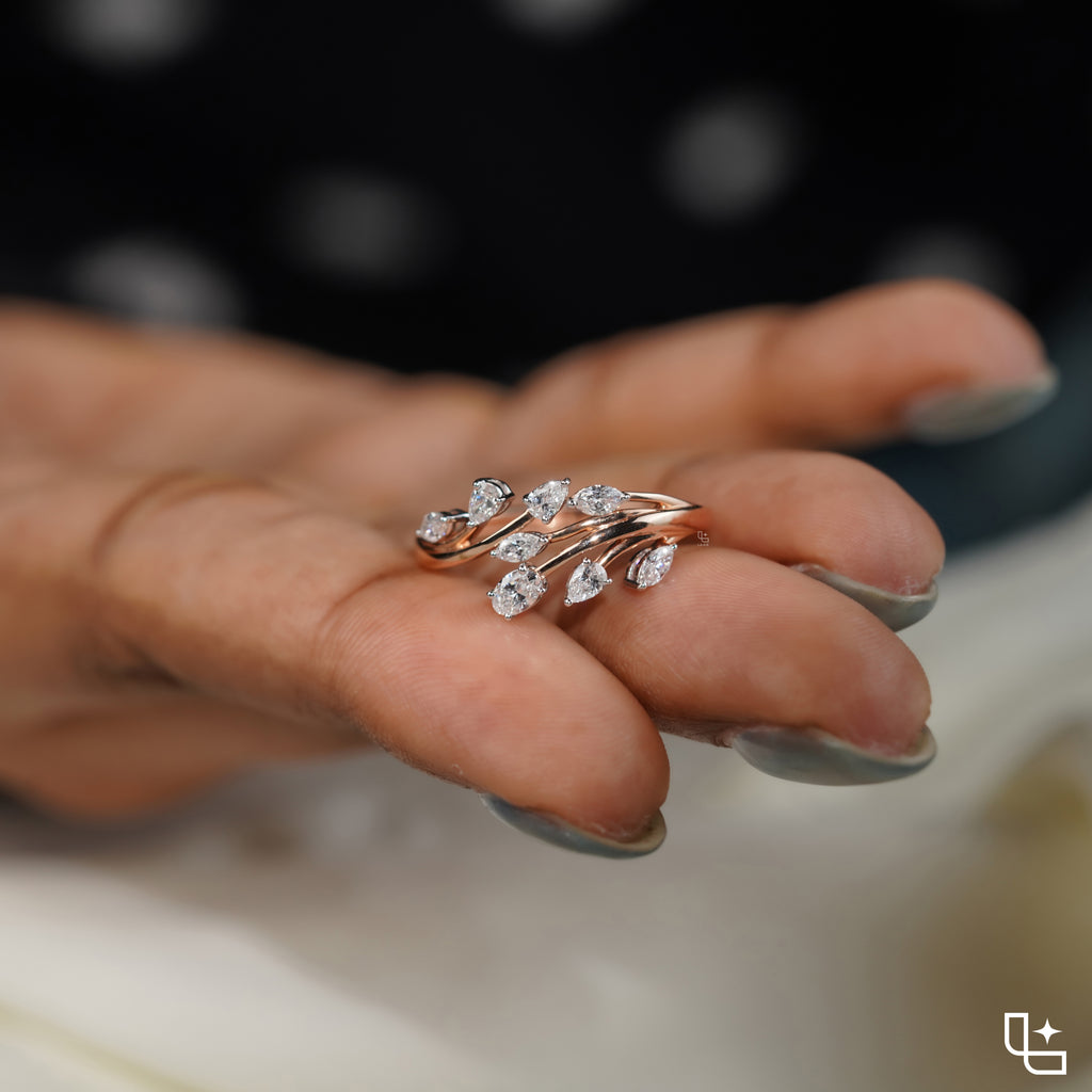 Multi-Shape Diamond Bypass Ring with Curved Bands and Mixed-Cut Stones – 2.00 CT Total Diamond Weight, 4.00 g Metal Weight
