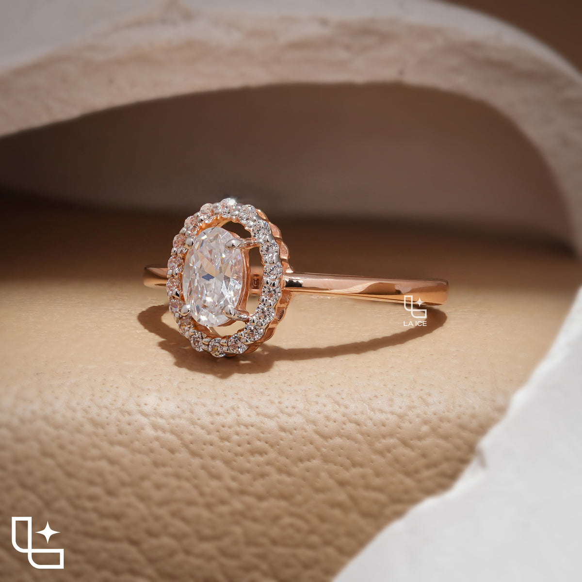 Oval Cut Halo Engagement Ring with Sparkling Accent Stones