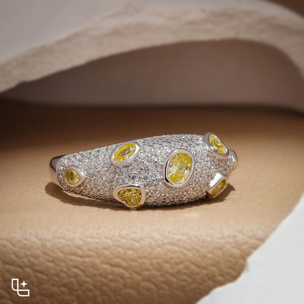 Yellow Oval and Pear Cut Pavé Statement Band Ring