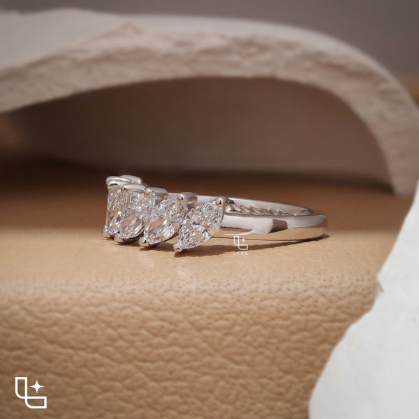 Marquise Cut Eternity Band Ring, Diagonal Stone Wedding Band