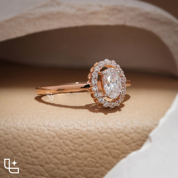 Oval Cut Halo Engagement Ring with Sparkling Accent Stones