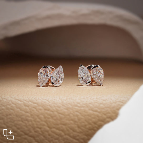 Marquise Cut Stud Earrings with Double Stone Petal Design, 1.50 CT Total Diamond Weight