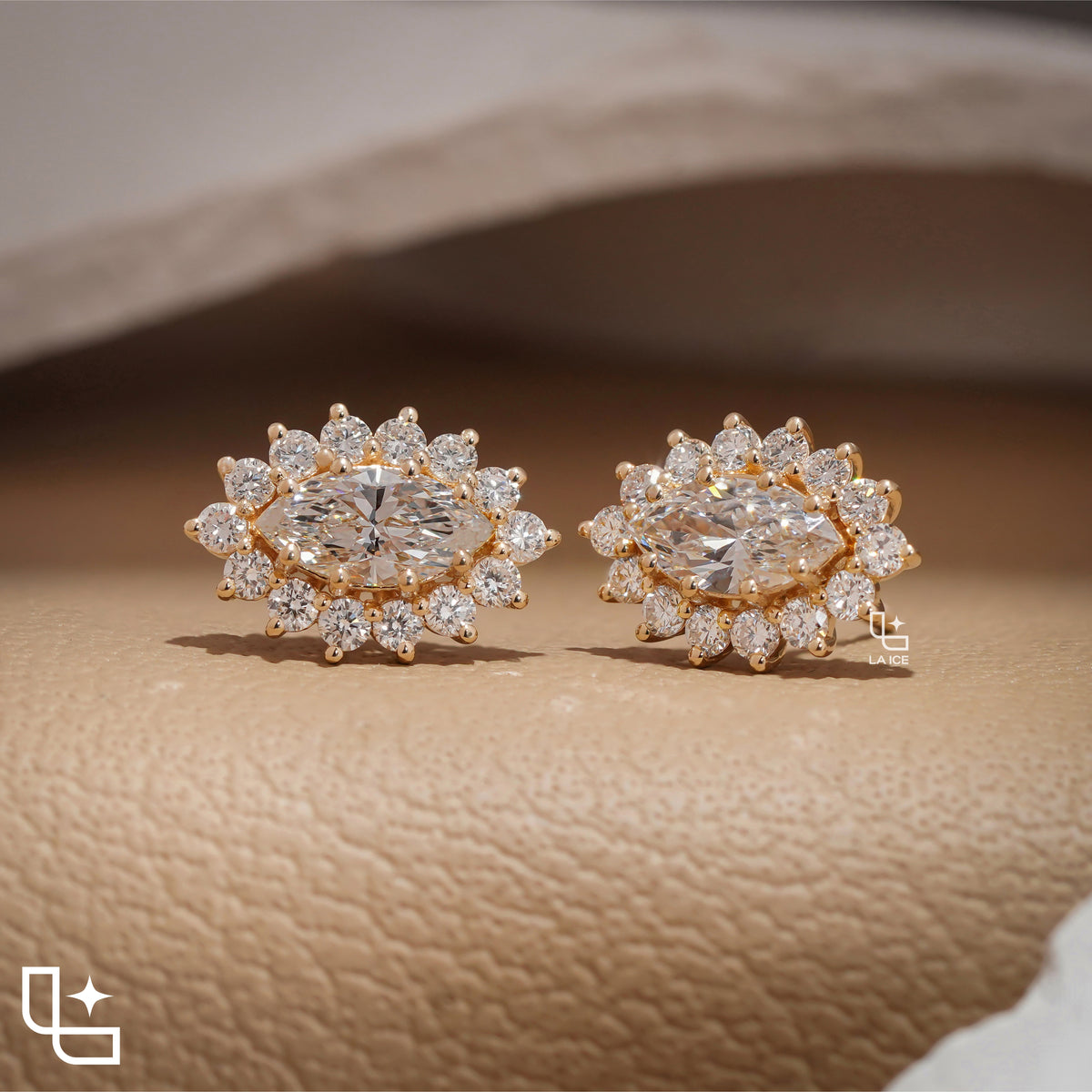 Oval Cut Halo Stud Earrings with Round Stone Sunburst Design, 2.00 CT Total Diamond Weight Main image