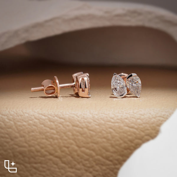 Marquise Cut Stud Earrings with Double Stone Petal Design, 1.50 CT Total Diamond Weight