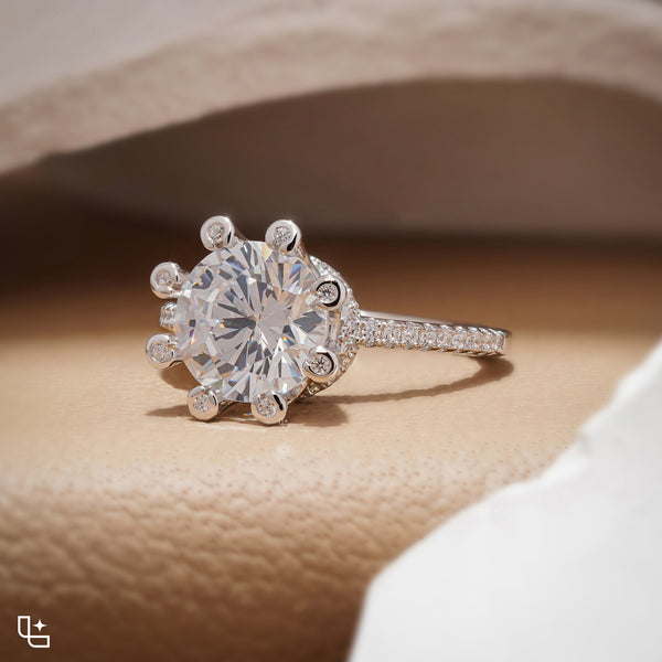 Round Halo Diamond Engagement Ring with Pavé Band