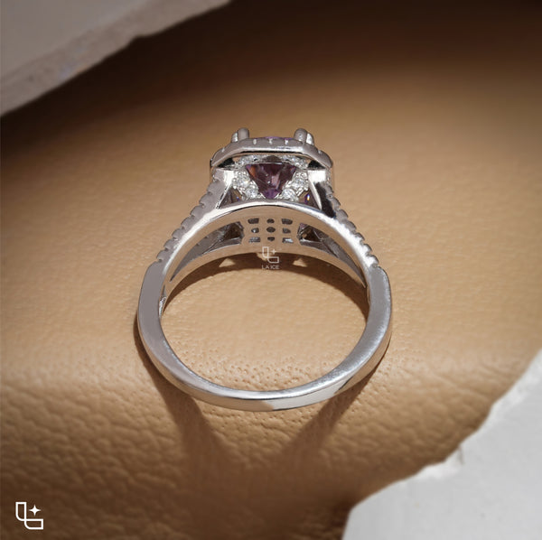 Purple Cushion Cut Halo Engagement Ring with Pavé Split Shank