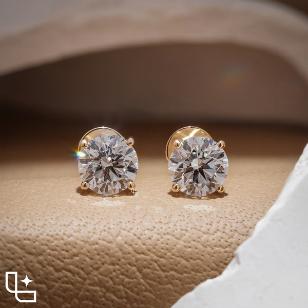 Round Cut Solitaire Stud Earrings with Classic Four Prong Setting, 1.00 CT Total Diamond Weight