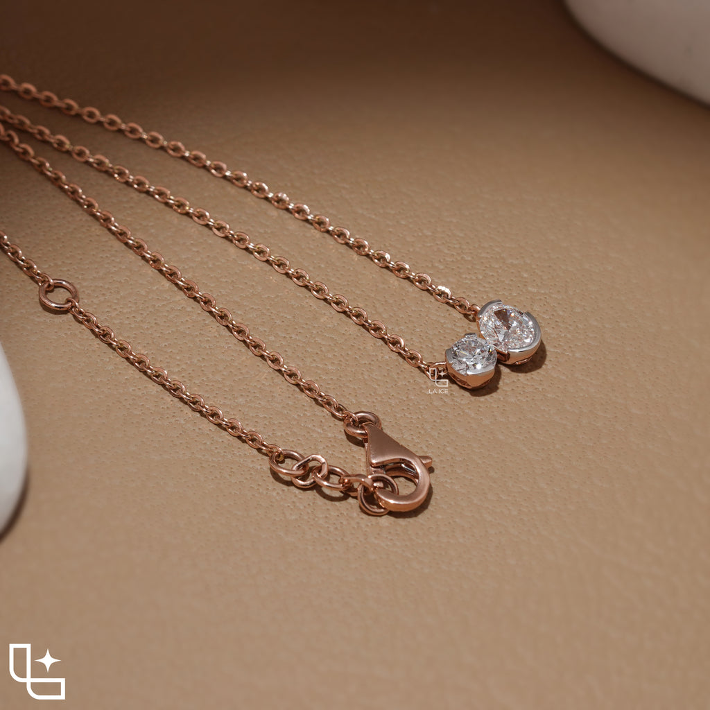 Round & Oval Diamond Pendant Necklace – Rose Gold Diamond Necklace | Modern Two-Stone Diamond Pendant for Women