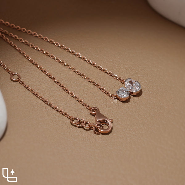Round & Oval Diamond Pendant Necklace – Rose Gold Diamond Necklace | Modern Two-Stone Diamond Pendant for Women