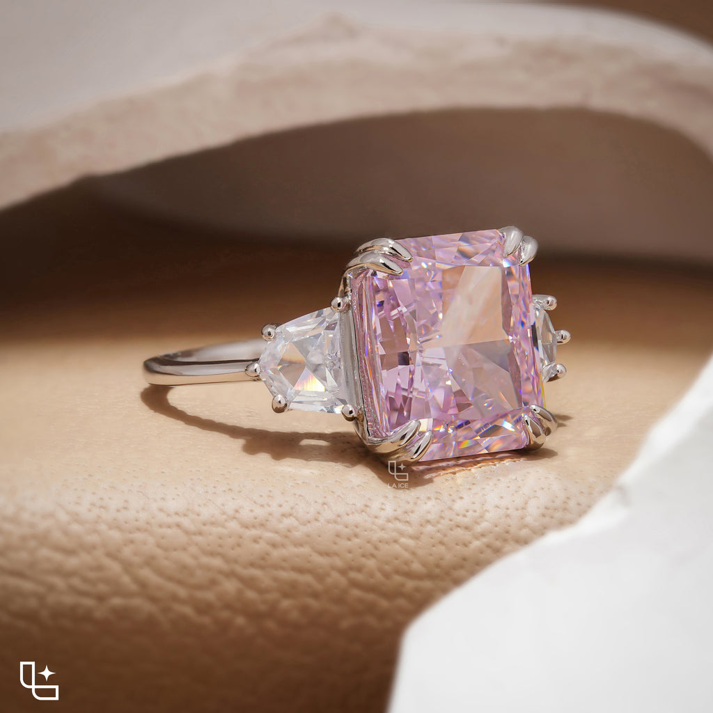 Radiant Three-Stone Engagement Ring with Bold Center and Tapered Side Stones