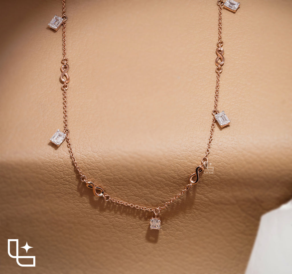 Emerald Cut Station Necklace with Infinity Link Details