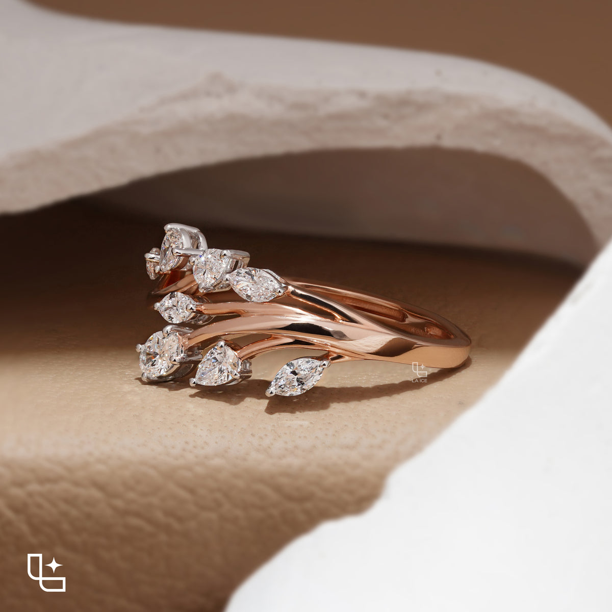 Multi-Shape Diamond Bypass Ring with Curved Bands and Mixed-Cut Stones – 2.00 CT Total Diamond Weight, 4.00 g Metal Weight