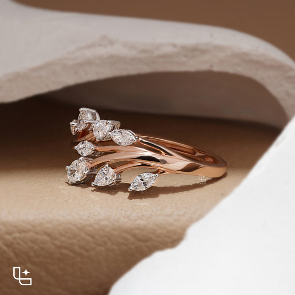 Multi-Shape Diamond Bypass Ring with Curved Bands and Mixed-Cut Stones – 2.00 CT Total Diamond Weight, 4.00 g Metal Weight
