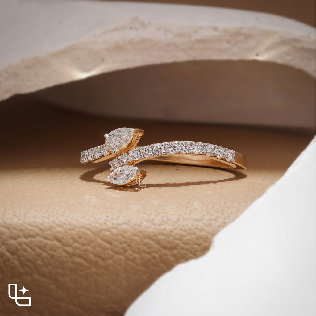 Marquise Cut Bypass Ring with Pavé Band – 1.10 CT Total Diamond Weight