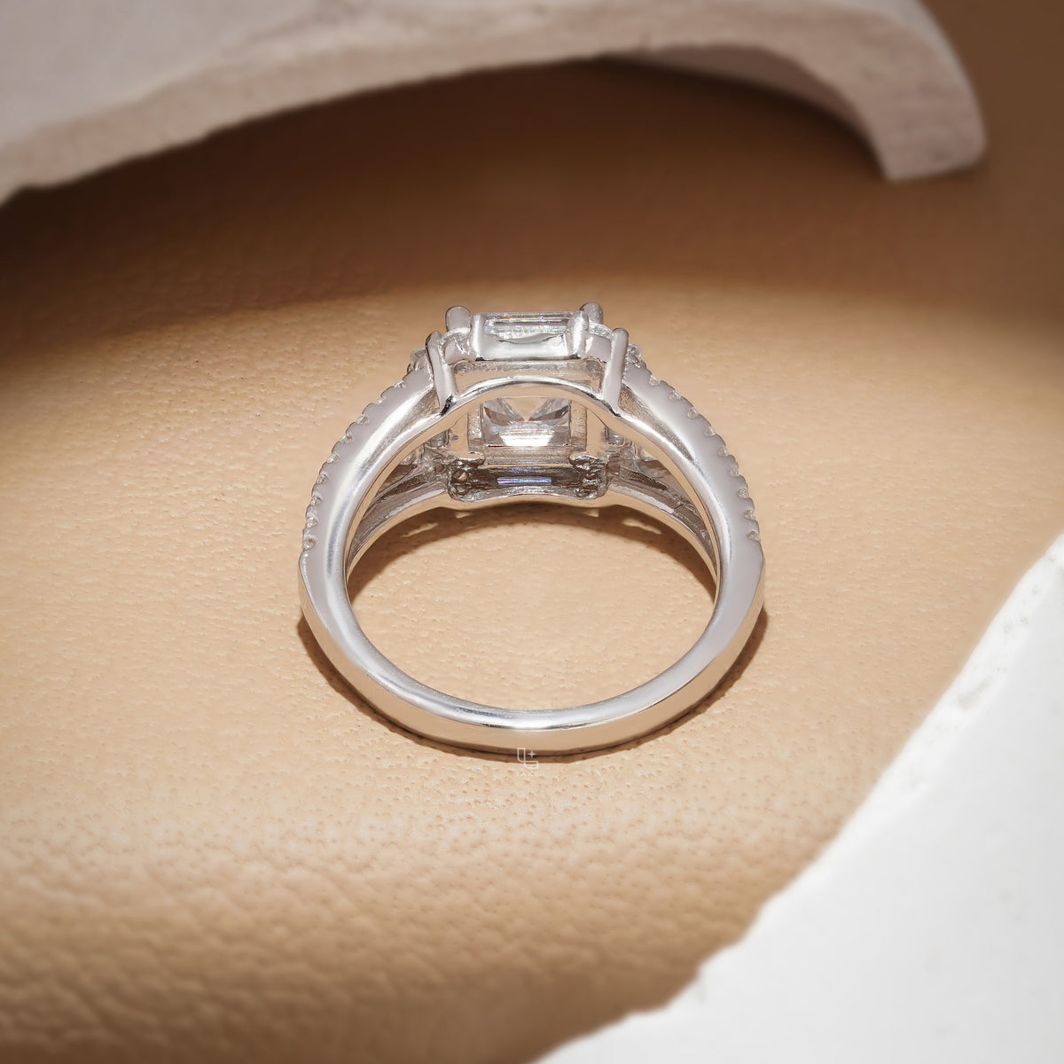 Asscher Cut Halo Engagement Ring with Split Pavé Band – 2.75 CT Total Diamond Weight