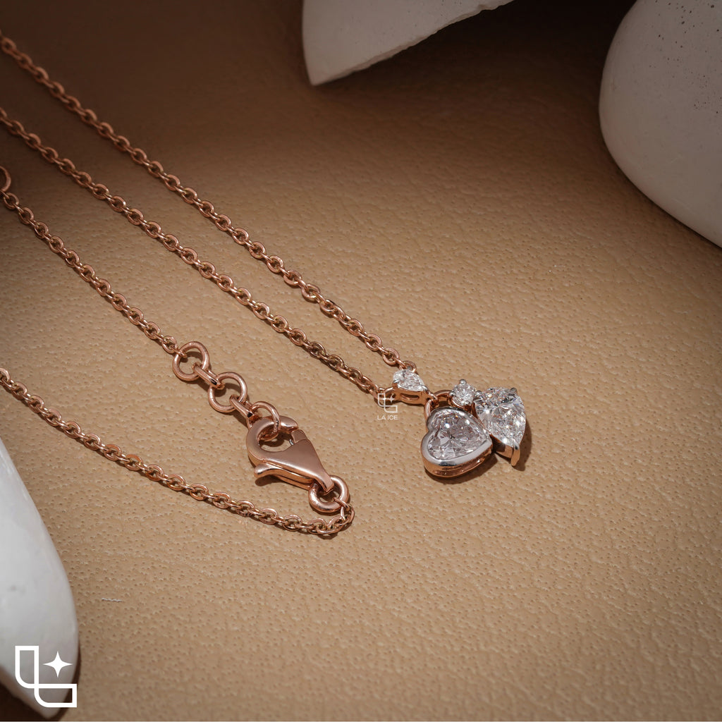 Heart & Pear Diamond Pendant Necklace – Rose Gold Diamond Necklace | Romantic Multi-Stone Diamond Pendant for Women