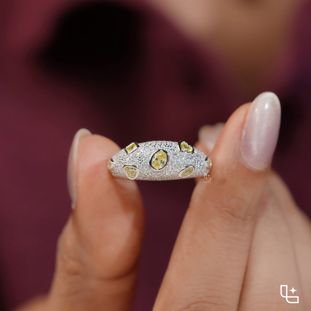 Yellow Oval and Pear Cut Pavé Statement Band Ring