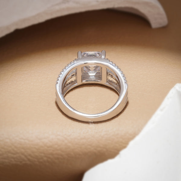 Asscher Cut Halo Engagement Ring with Split Pavé Band