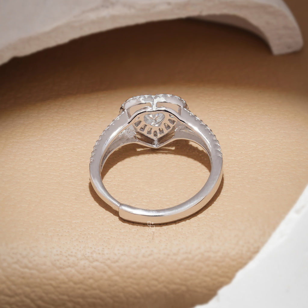 Heart Cut Halo Ring with Double Halo and Split Pavé Band – 2.00 CT Total Diamond Weight