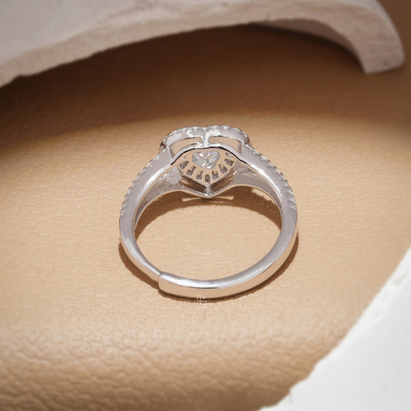Heart Cut Halo Ring with Double Halo and Split Pavé Band – 2.00 CT Total Diamond Weight