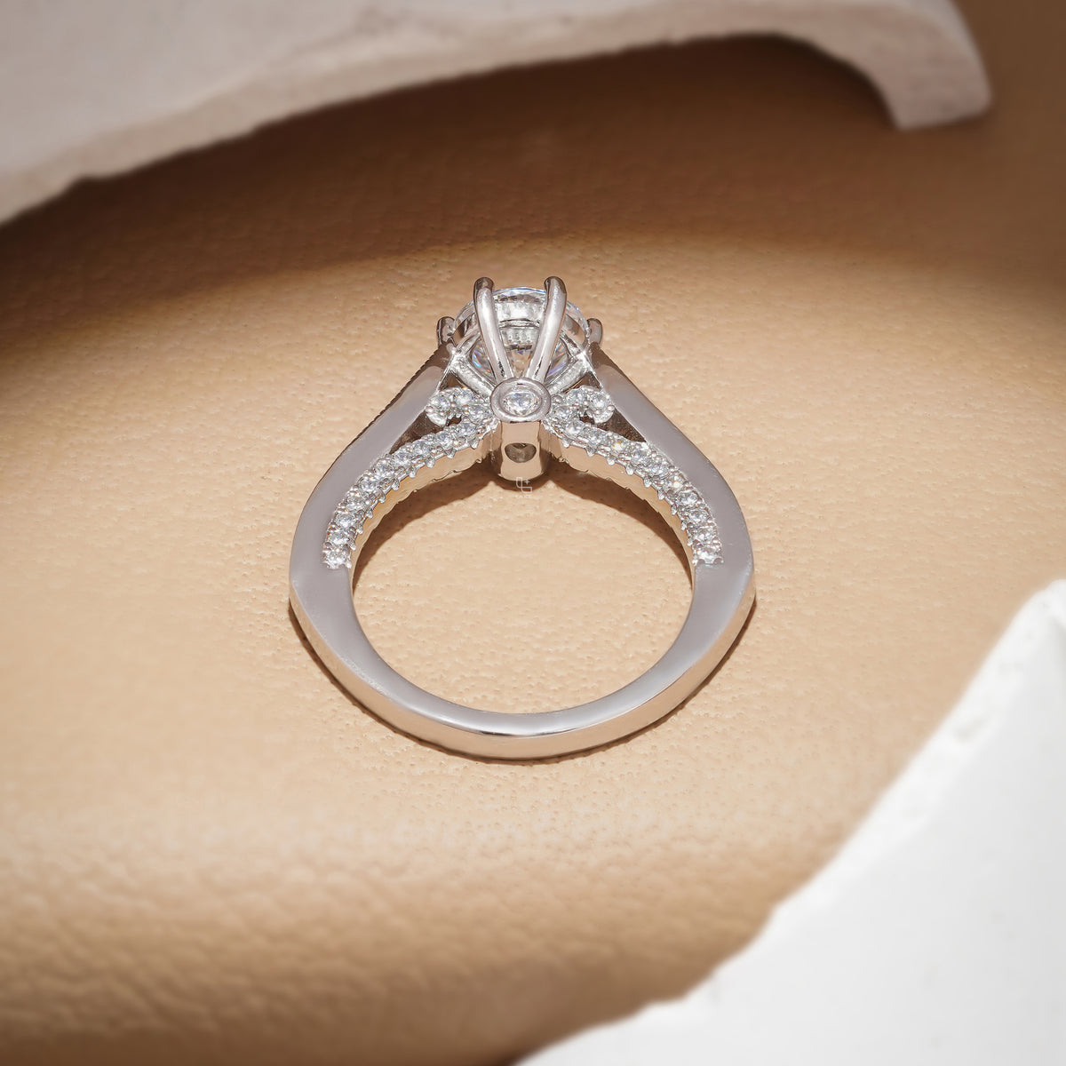 Round Cut Pavé Engagement Ring with Sparkling Band