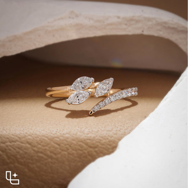 Three Marquise Stone Bypass Ring – 0.60 CT Center, 0.80 CT Side