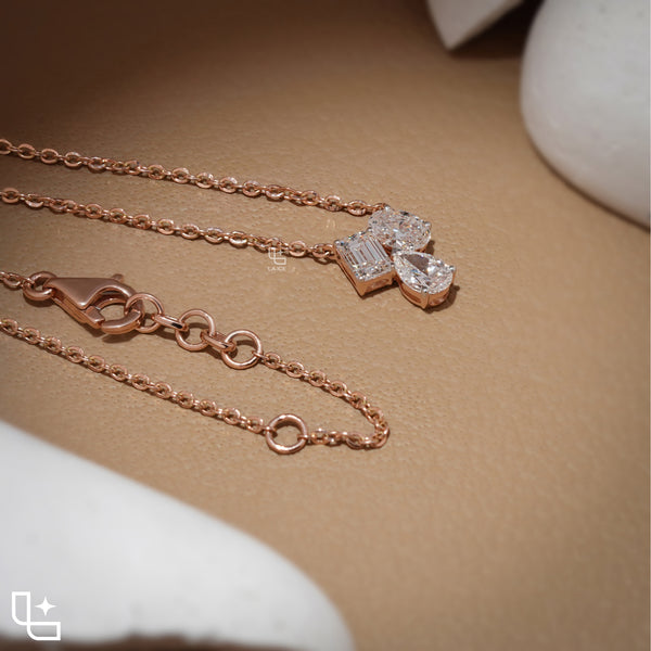 Multi Shape Diamond Cluster Pendant Necklace – Rose Gold Diamond Necklace | Emerald, Oval & Pear Diamond Pendant for Women