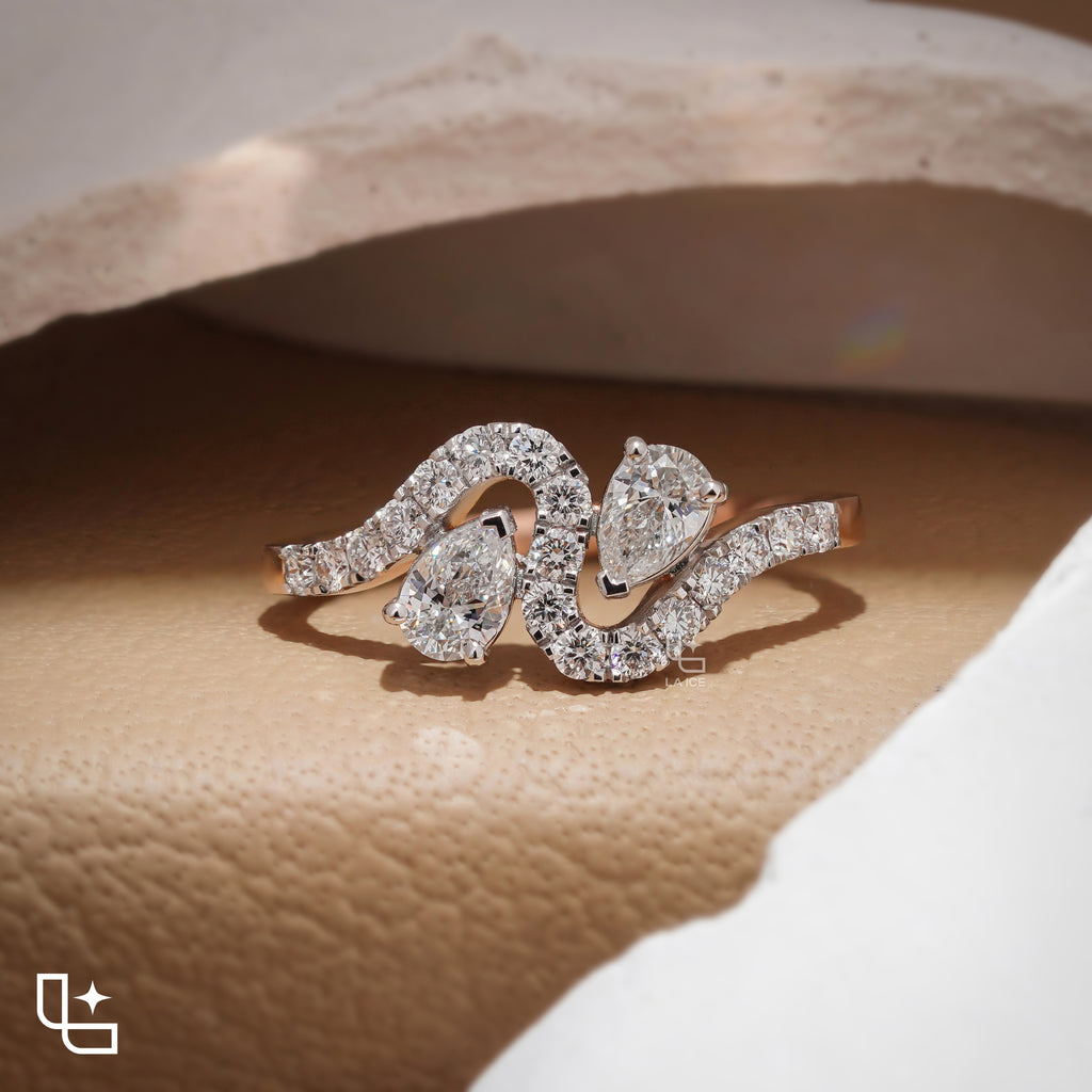 Marquise Cut Bypass Ring with Pavé Accents, 0.40 CT Center and 0.50 CT Side Diamonds